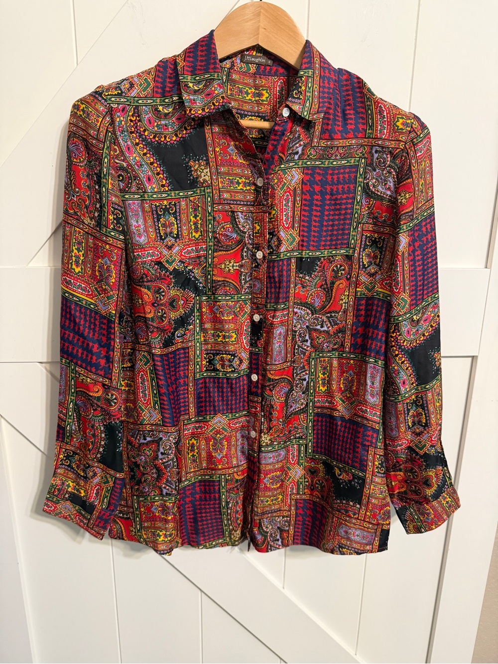 J. McLaughlin Paisley Abstract Silk Blend Patchwork Shirt Women’s Small